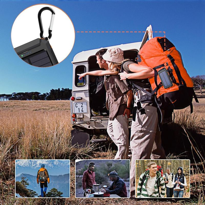 LOZE Solar Charger Power Bank 10000Mah Solar Phone Charger, Portable Charger Fast Charger Dual USB Ports Built-In LED Flashlight and Compass, IP65 Waterproof Portable Power Bank for Outdoor Activities