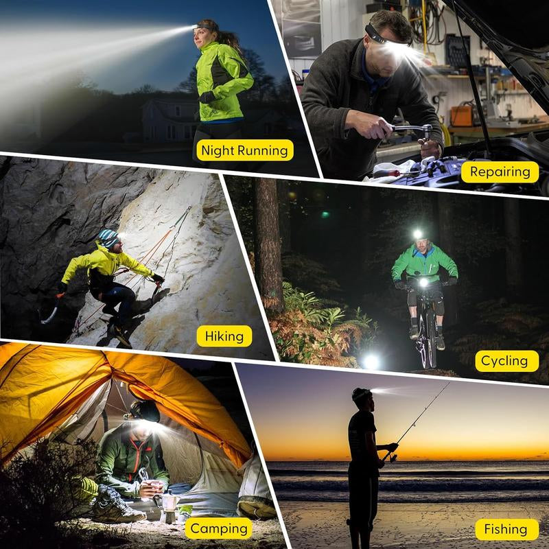 Rechargeable Headlight, Fall Gifts, Waterproof Led Headlamp with Motion Sensor, Led Headlight with Red, Yellow and Blue Light, for Camping, Running, Cycling, Hiking
